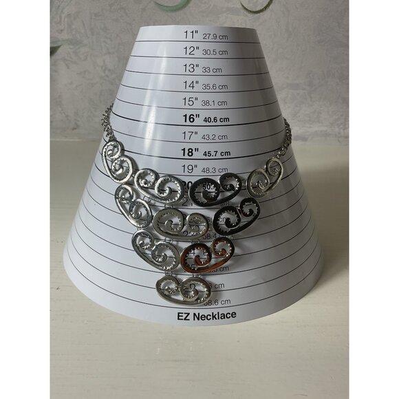 NY Silver Tone Statement Necklace With Geometric Scroll Flower Design - Picture 2 of 5